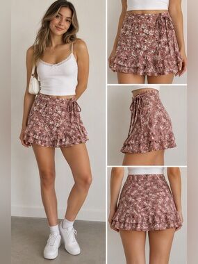 Ardene pink and white floral tied mini skirt new with tags size XL